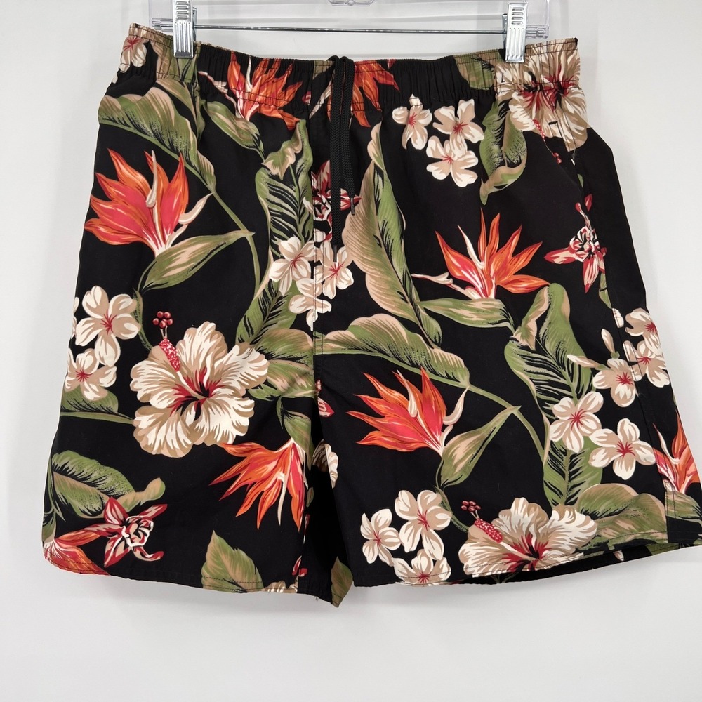 Pussers West Indies Mens Tropical Floral Swim Trunks Black Large 6.5 Inch Inseam